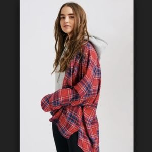 American Eagle Boyfriend Red Plaid Button Down